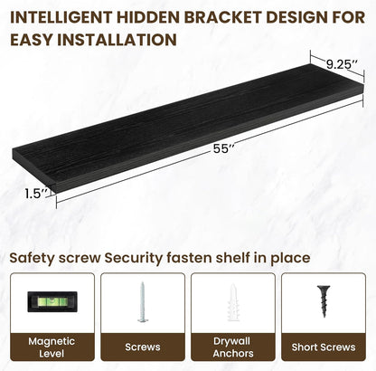 55 Inch Floating Shelves, 55"x9.25"x1.5" Inch Deep Floating Shelves for Wall, Wooden Shelves for