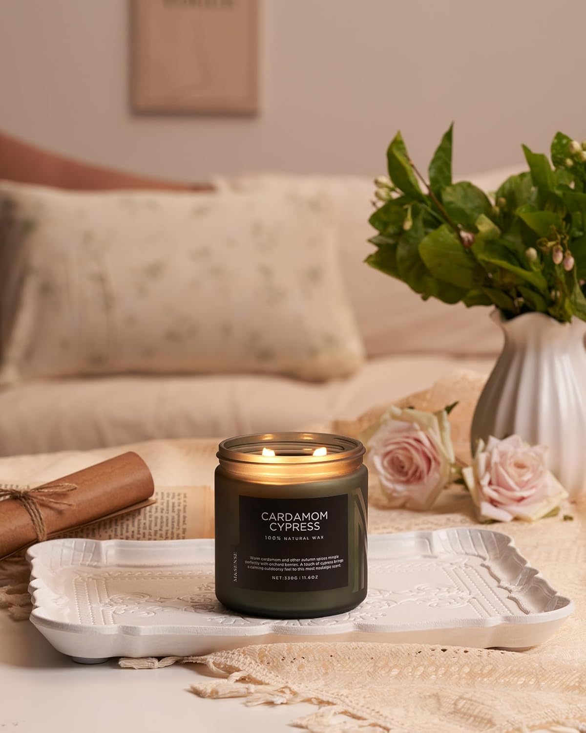 M&SENSE Spice Cardamom Cypress Large Soy Candles for Home Scented 2 Wick Large Soy Natural Candles