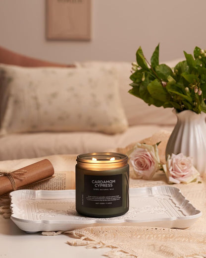 M&SENSE Spice Cardamom Cypress Large Soy Candles for Home Scented 2 Wick Large Soy Natural Candles