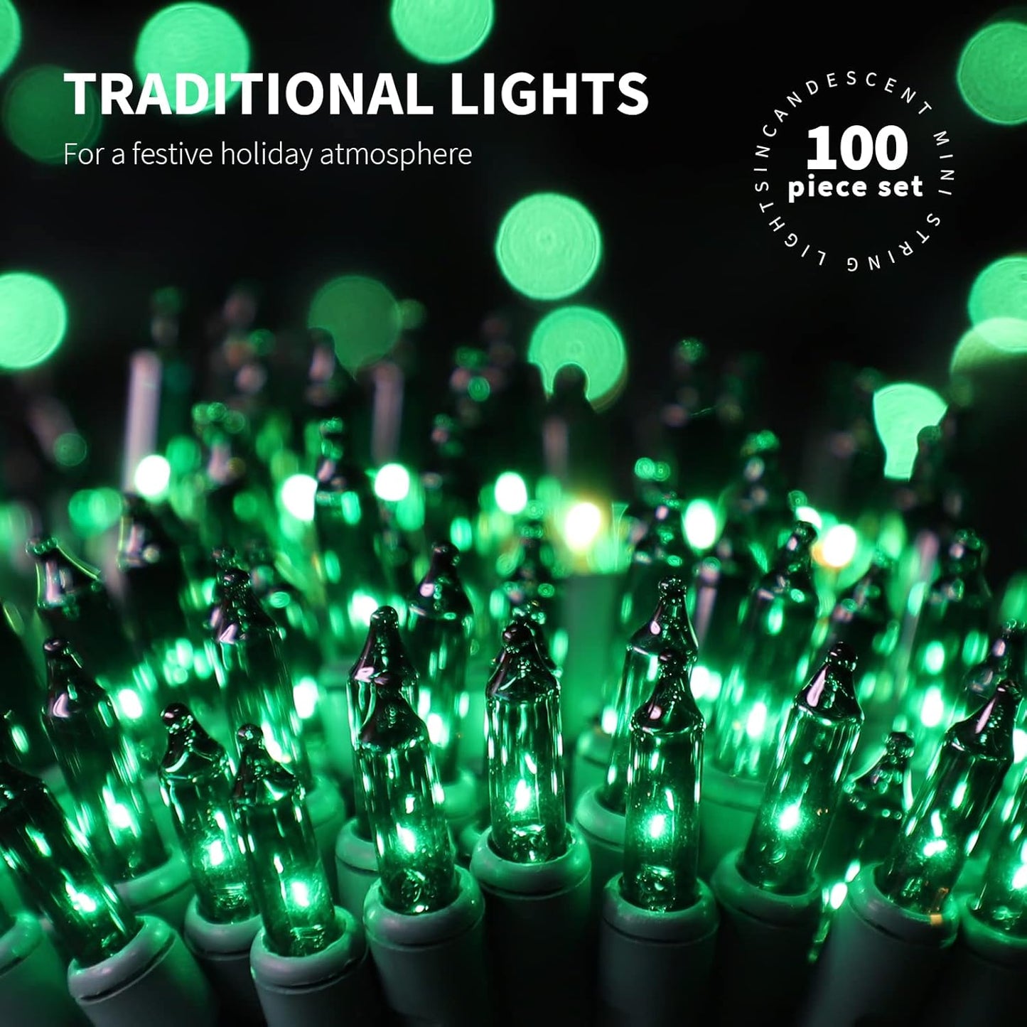 100LIGHTS Green Extra-Bright with End Connectors Christmas Decorative Lights 5.98m UL Certified