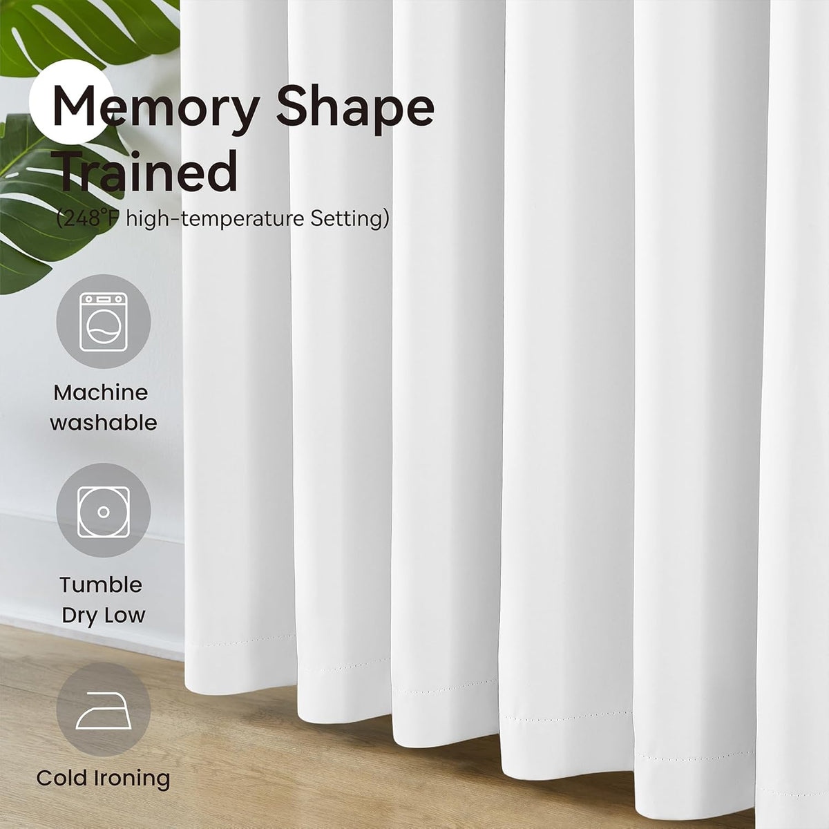 KangBang Pure White Light Reducing Curtains 120 Inches Long, Extra Long Pinch Pleated Thermal