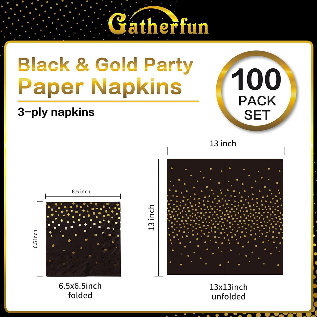 Gatherfun Black and Gold Party Supplies Disposable Napkins Gold Dot Confetti Paper Napkins for