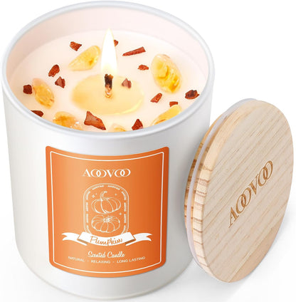 AOOVOO Pumpkin Scented Candles for Women - Aromatherapy Candle with Crystals Inside, 10oz Soy