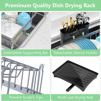 LEMIKKLE Expandable Dish Drying Rack- Space-Saving Dish Rack, Dish Drainers for Kitchen Counter