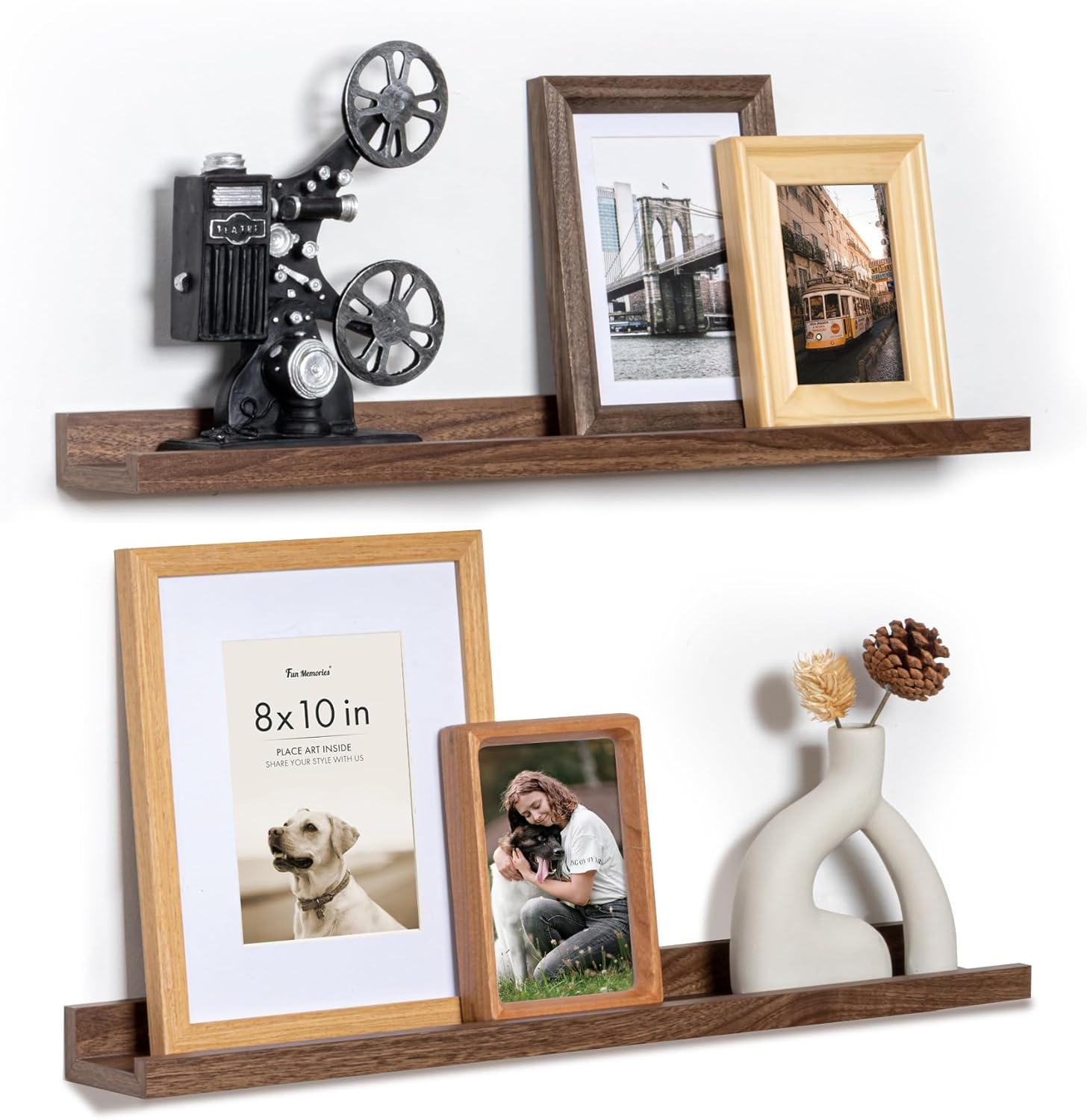 Fun Memories Picture Ledge Shelf, 24 Inch Floating Shelves Set of 2, Nursery Book Shelves for Toys