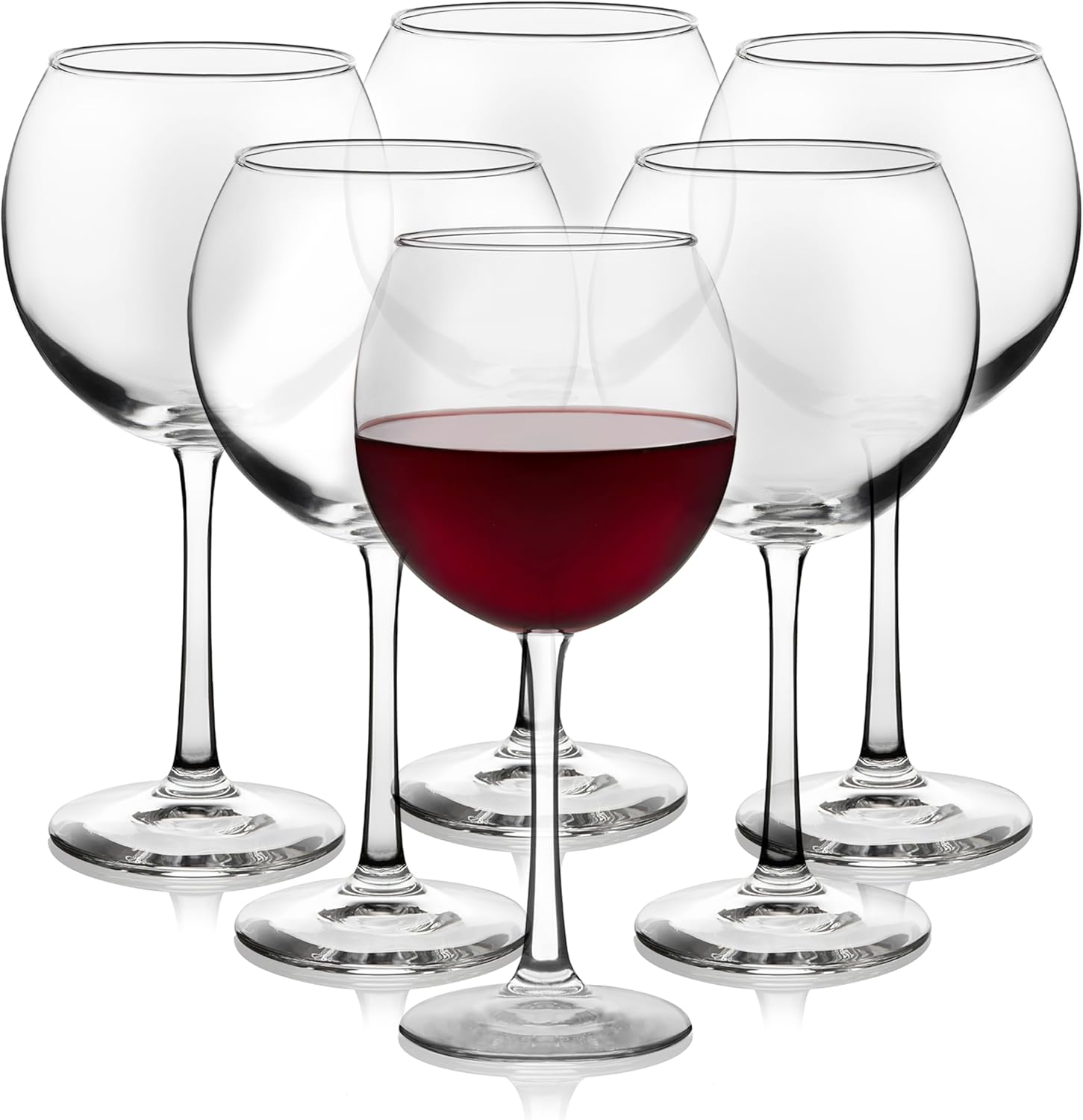 Libbey Vina Red Balloon Wine Glasses, 18.25 Oz Elegant Large Red Wine Glasses Set of 6, Long Stem