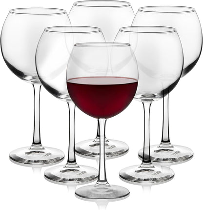 Libbey Vina Red Balloon Wine Glasses, 18.25 Oz Elegant Large Red Wine Glasses Set of 6, Long Stem