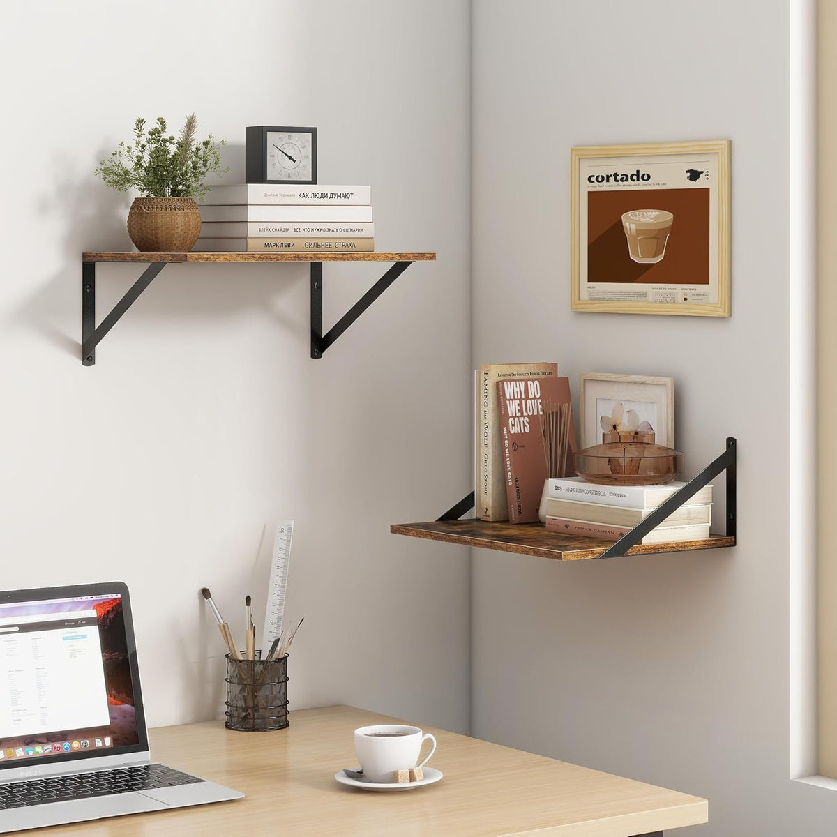 Deep Floating Shelves for Wall, 12 Inch Deep Floating Shelves Set of 2, 16"W x 12"D Wall Shelf