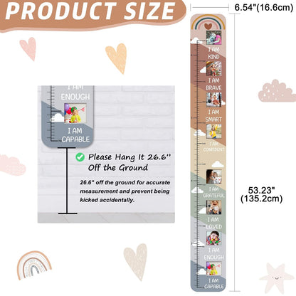 Solid Wood Inspirational Growth Chart for Kids with Photo Windows, Motivational Height Chart for