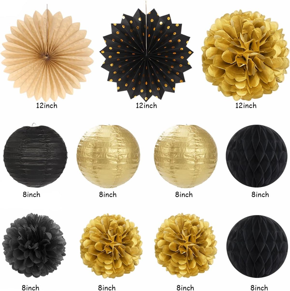 Black Gold Women-Men Birthday Party-decorations - 21pcs Happy Banner,Paper Streamers Lanterns