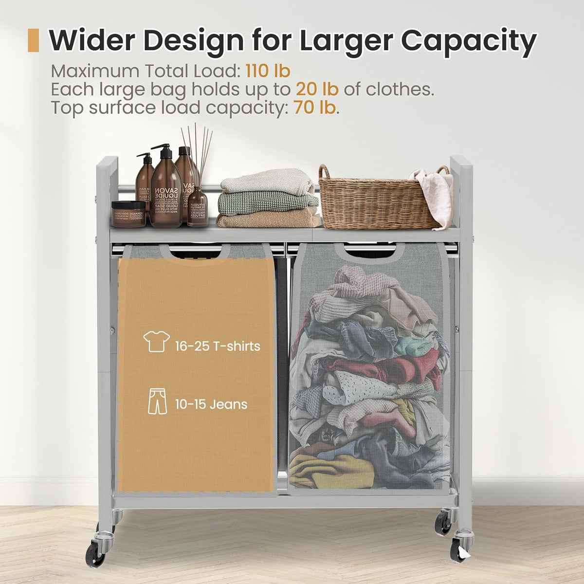 Laundry Hamper, Laundry Basket, Laundry Sorter with 3 Removable Bags, Clothes Basket with 3