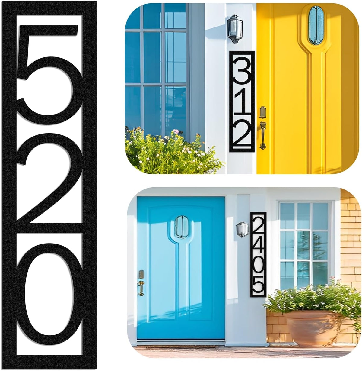 Custom Metal Modern House Number Sign for Outside - Personalized Vertical Outdoor Street Number