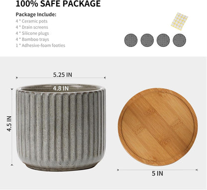 TAMAYKIM 5.25 Inch Ceramic Plant Pots with Drainage Holes and Saucers, Modern Flower Pots with