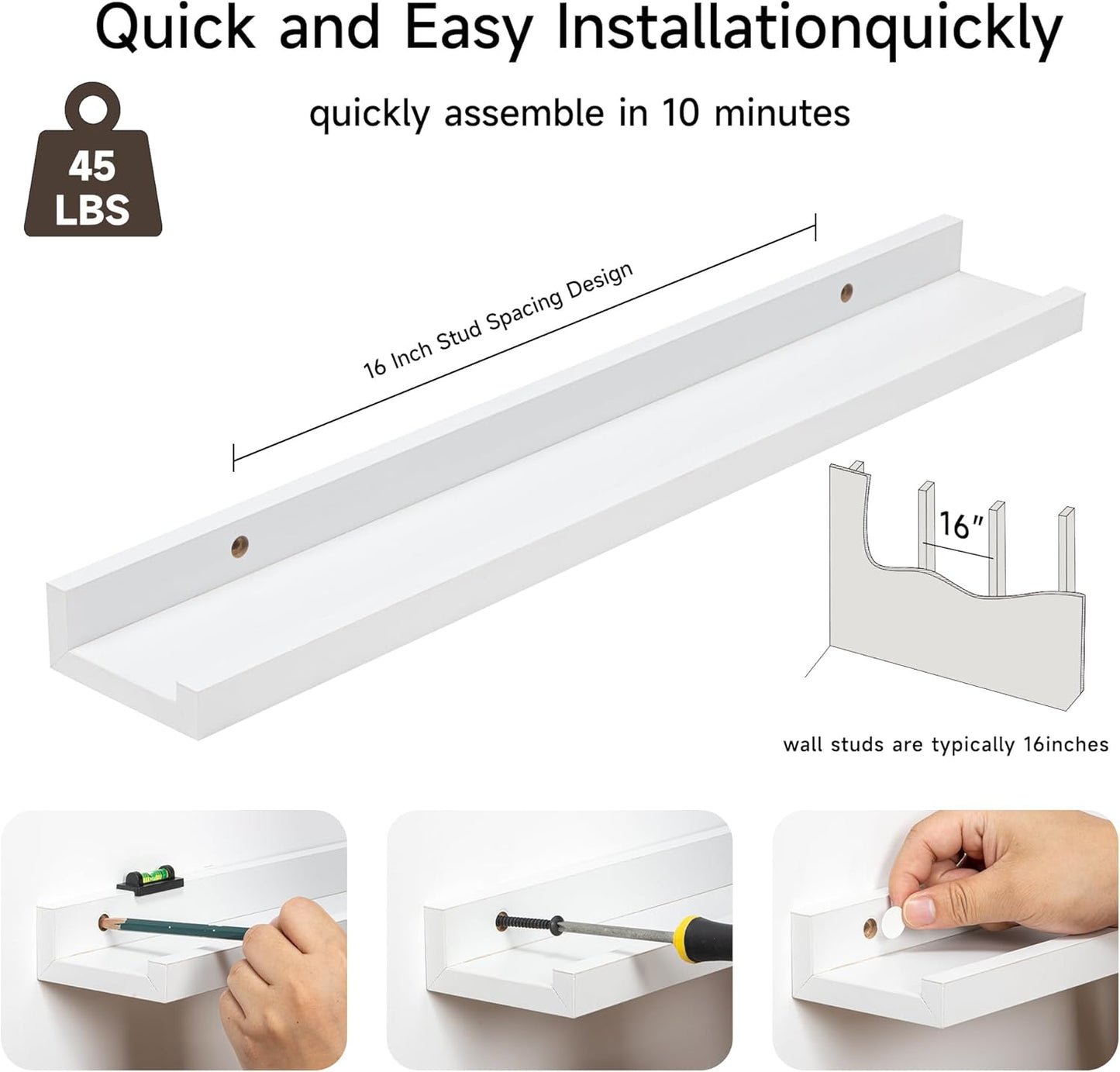 Fun Memories Picture Ledge Shelf, 24 Inch Floating Shelves Set of 2, Nursery Book Shelves for Toys