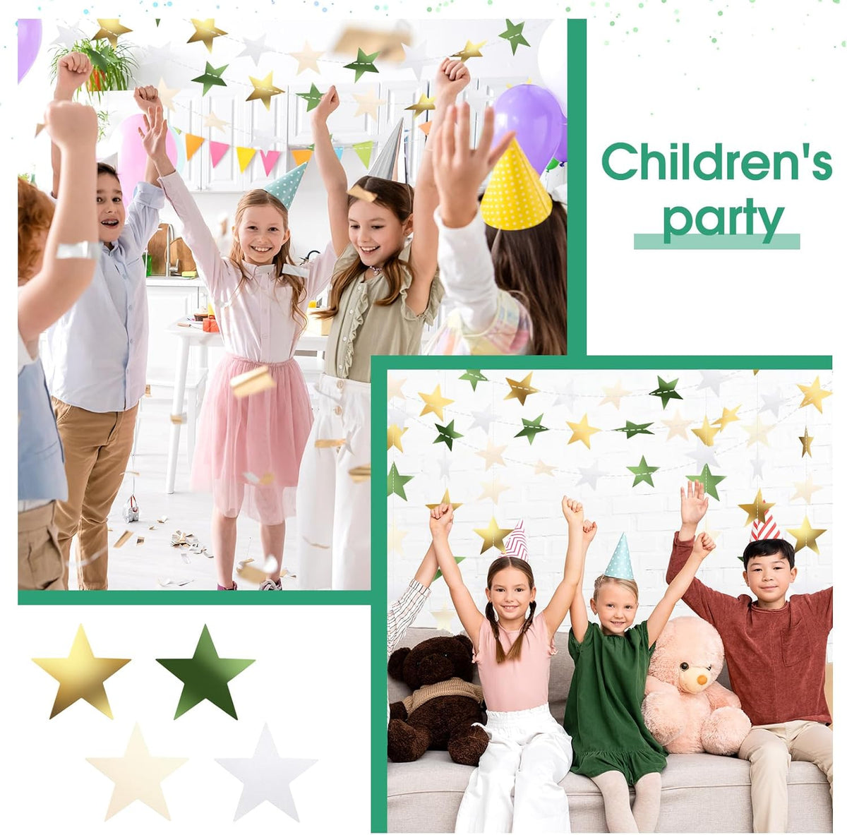 Patelai Glitter Star Garland Banner Decor 130 Feet Star Hanging Bunting Banner Twinkle Backdrop for
