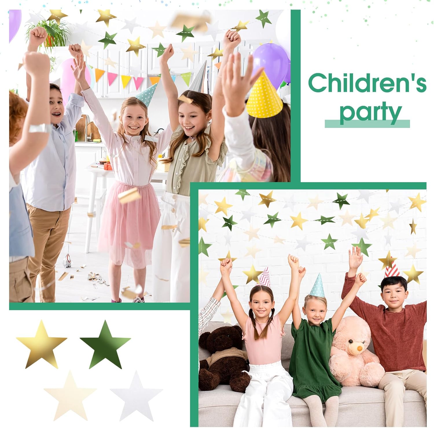 Patelai Glitter Star Garland Banner Decor 130 Feet Star Hanging Bunting Banner Twinkle Backdrop for
