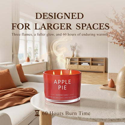 Apple Pie Fall Candle, Large 12oz 3 Wick Luxury Candle, Elegant Autumn Gift for Women & Men, 60+