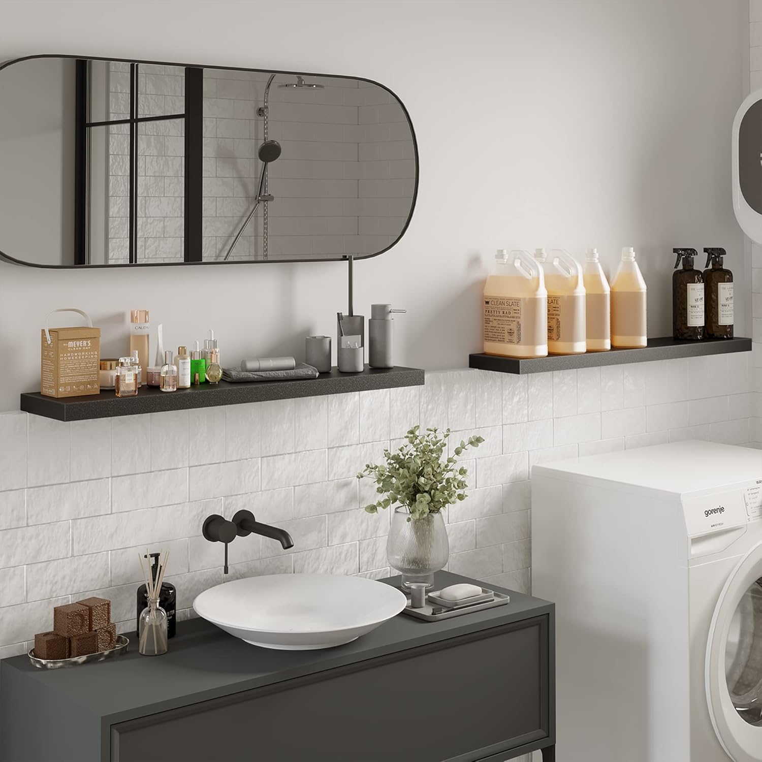 BAMEOS Floating Shelves,40 in W x 8in D Wall Mounted Wooden Shelves with Invisible Brackets Set of