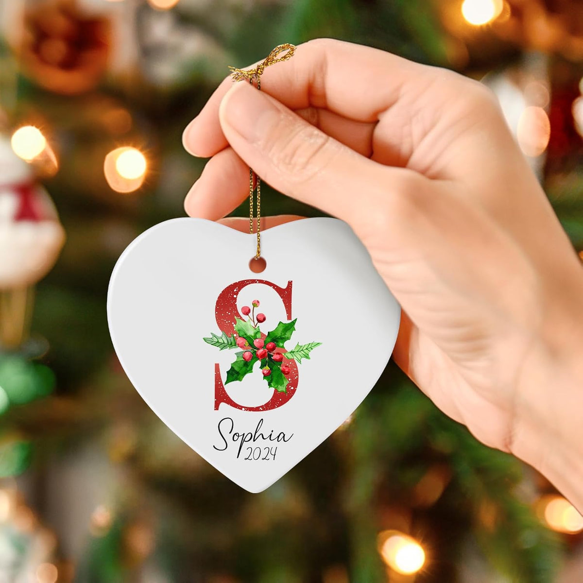 Letter Name Ornament, Personalized Christmas Ornaments, Custom Initial A-Z Ceramic Heart Ornament