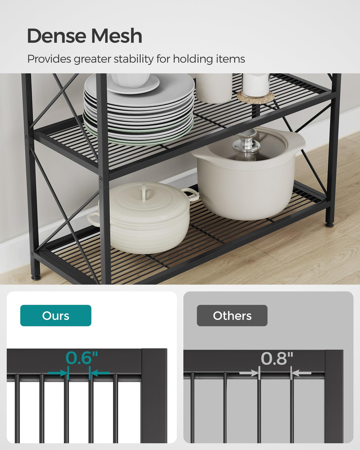SONGMICS 5-Tier Metal Storage Rack, Shelving Unit with X Side Frames