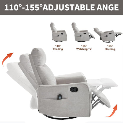 Manual Swivel Rocker Recliner Chair for Adults, Overstuffed Reclining Glider Chair for Nursing with