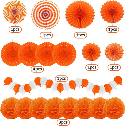 Orange Party Decorations, Papar Fans Pompoms Fans Garlands for Halloween Birthday Bridal Baby