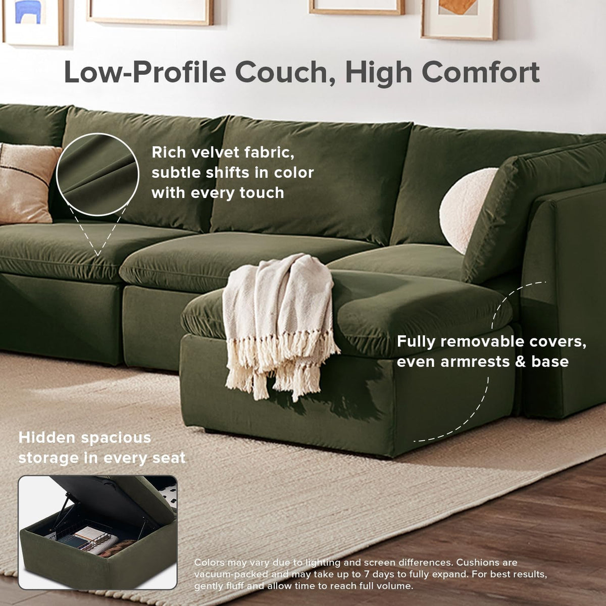 mopio Oversized Modular Sectional Sofa with Fully Removable Covers and Storage, Convertible U