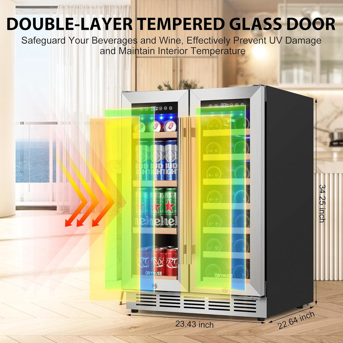 24 Inch Dual Zone Wine and Beverage Refrigerator, Built-in or Freestanding Cooler with French