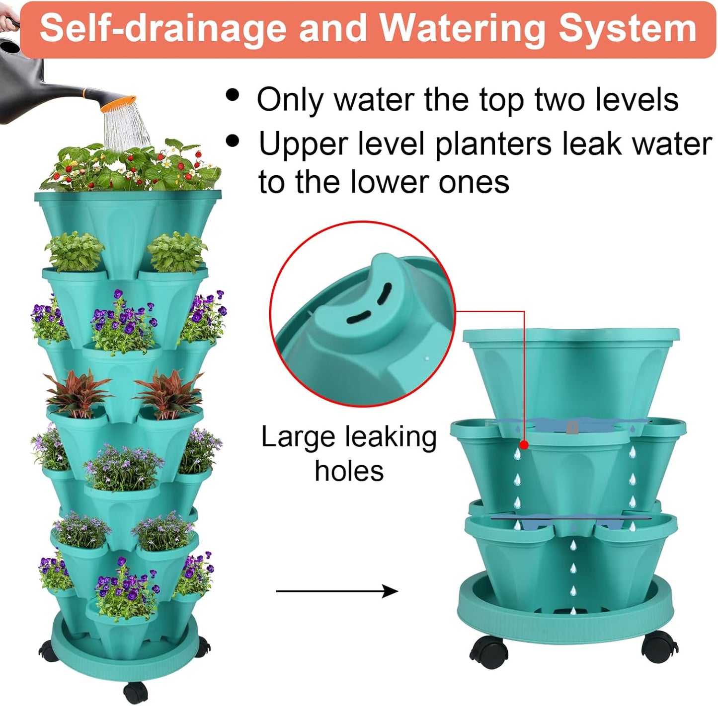 Vertical Planter, 7 Tier Stackable Strawberry Planter with Garden Tool Set, Movable Indoor/Outdoor