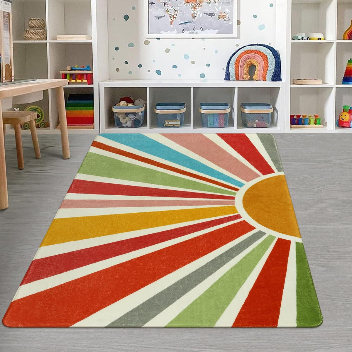 STARUIA Kids Rug 5'x7', Boho Washable Rainbow Nursery Rug, Non-Slip Soft Carpet for Playroom