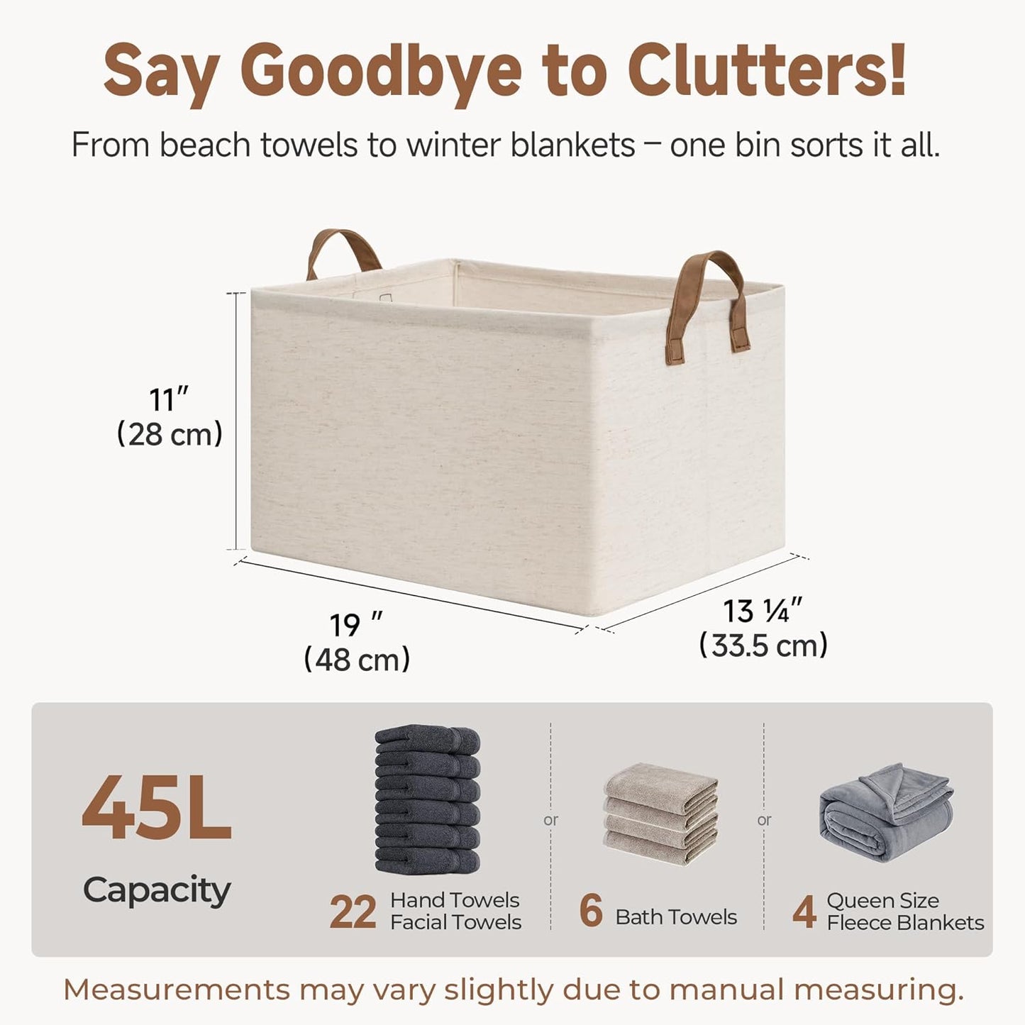 StorageWorks Storage Bins, Shelves Baskets for Organizing, 45L Extra Large Fabric Closet Organizers