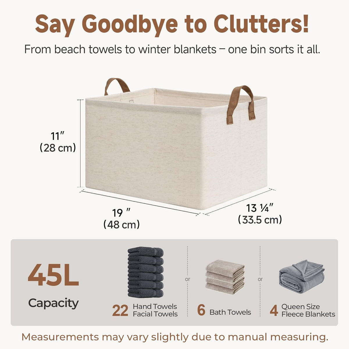StorageWorks Storage Bins, Shelves Baskets for Organizing, 45L Extra Large Fabric Closet Organizers