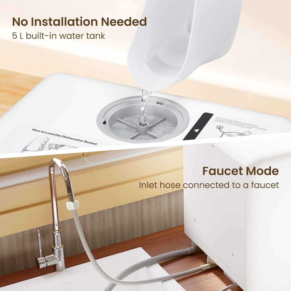HAVA Countertop Dishwasher, 6 Programs Portable Dishwashers with 5L Built-in Water Tank, No Hookup