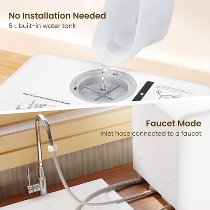 HAVA Countertop Dishwasher, 6 Programs Portable Dishwashers with 5L Built-in Water Tank, No Hookup