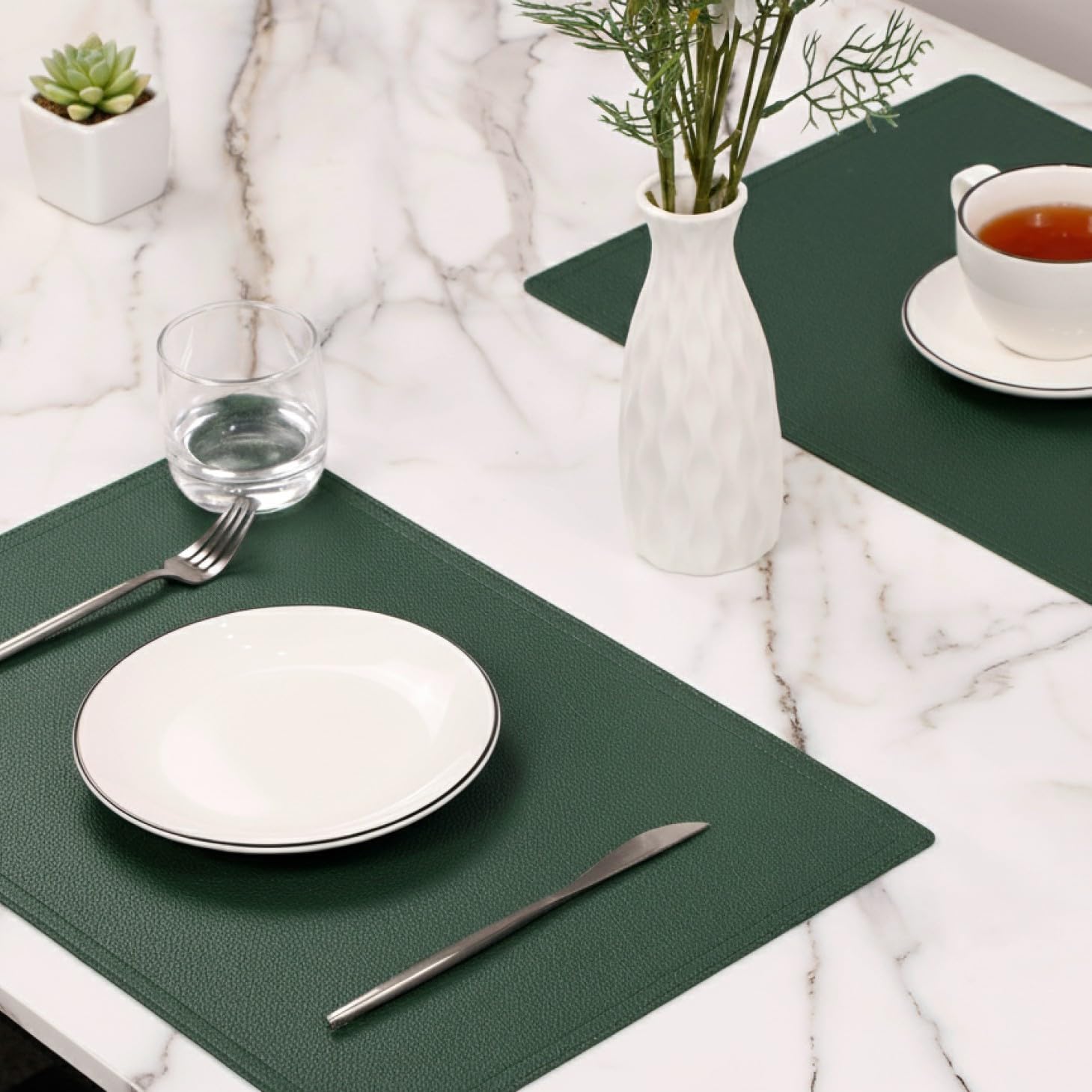 Set of 6 Faux Leather Placemats, PU Table Mats, Waterproof, Stain Resistant, Heat Resistant, Easy