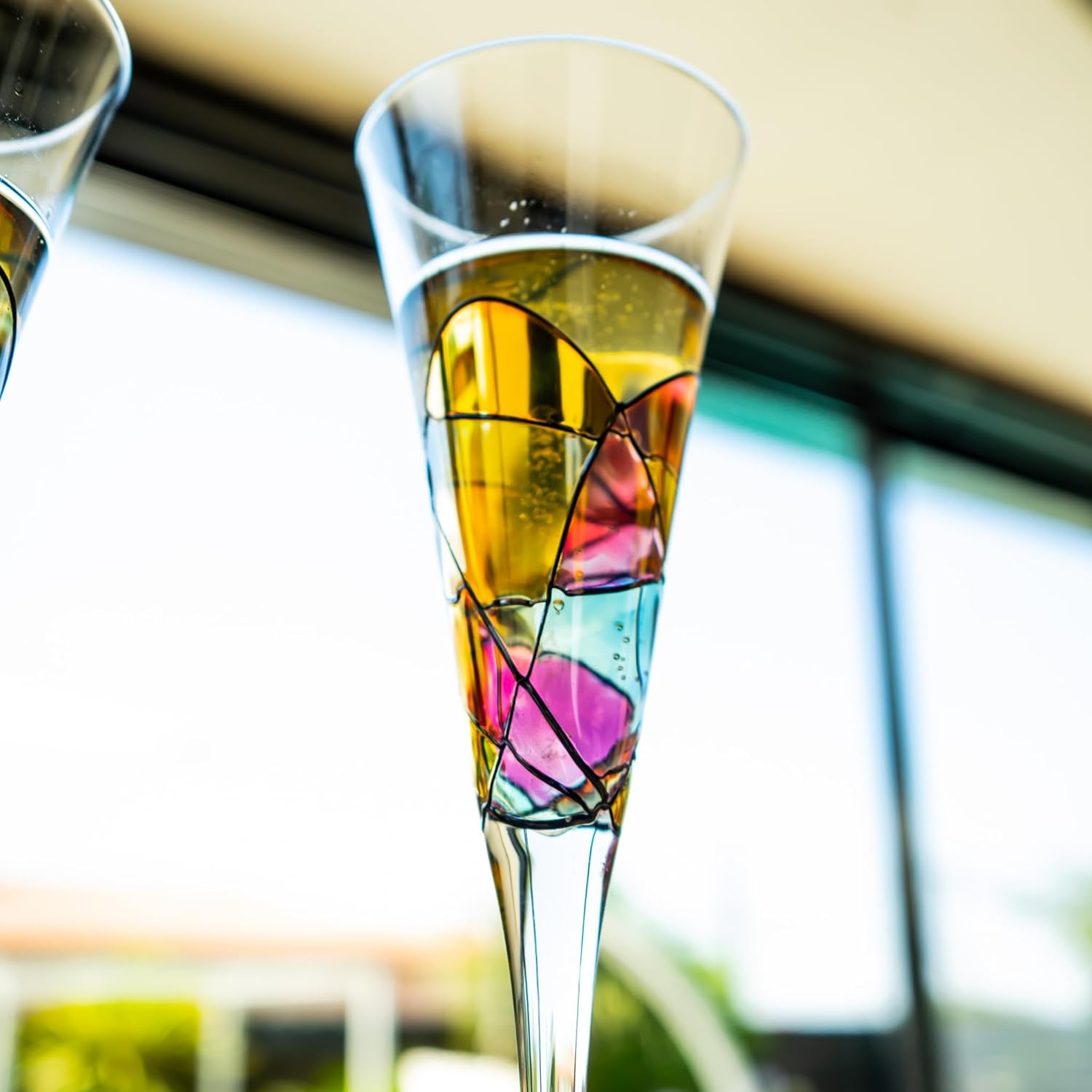 Victoria Barcelona Champagne Flute - 7.5 Oz Mouth-Blown Hand Painted, Antoni Gaudi & Murano