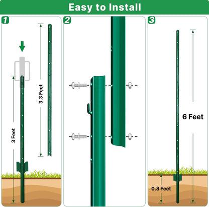 ARIFARO Sturdy Duty Metal Fence Posts 6 Feet assemblable,Pack of 10,No Digging Garden U Post for
