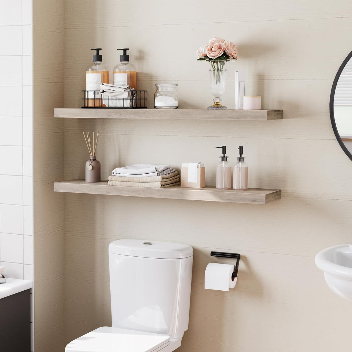 HOOBRO Floating Shelves for Wall, Wall Mounted Shelf Set of 2, 39.4" Hanging Shelf with Invisible