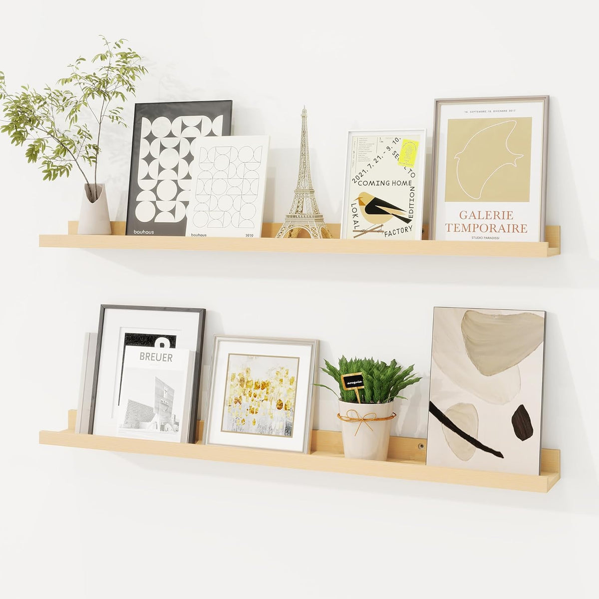 Picture Ledge Shelf, Solid Pine Wood Floating Shelves Set of 2, 32 Inches Nursery Book Shelves for