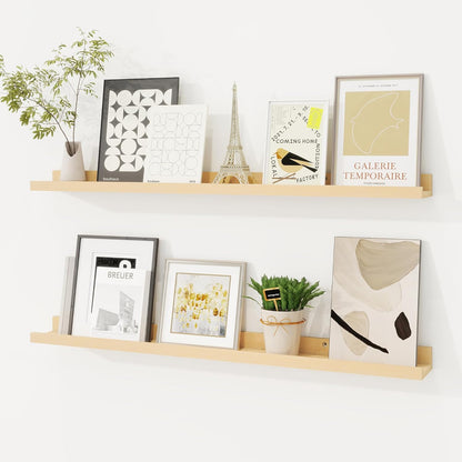 Picture Ledge Shelf, Solid Pine Wood Floating Shelves Set of 2, 32 Inches Nursery Book Shelves for