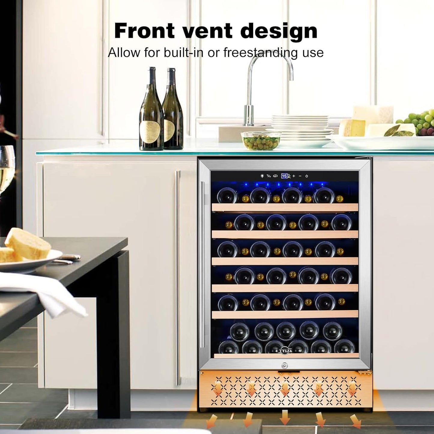 Tylza 24 Inch Wine Cooler Refrigerator, 51 Bottle Built-in or Freestanding, 24'' Fridge with