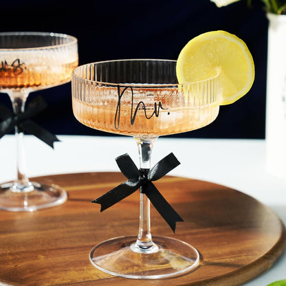 Ribbed Coupe Glasses for Anniversary Engagement Wedding Bridal Shower Gifts for Couple, Crystal