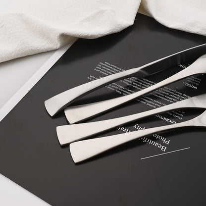 Luxury 304 Stainless Steel Matte Silver Cutlery Flatware Set - Utensil Set Steak Spoons and Forks