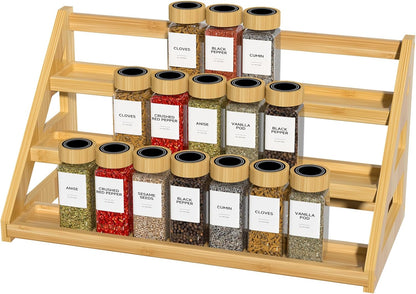 Bamboo Tiered Spice Rack, for Countertop Spice Organizer for Pantry Spice Shelf Organizer Kitchen