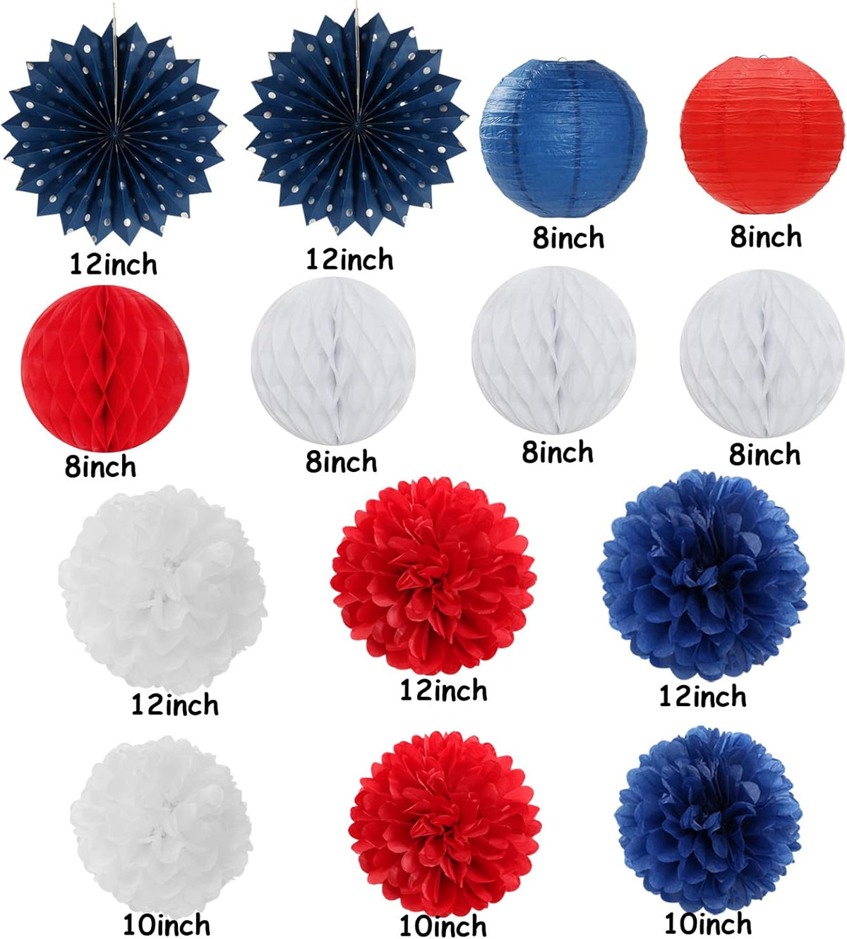 Fourth-4th of July-Imemorial Party-Decorations Lanterns - 14pcs Red White Blue Graduation Paper