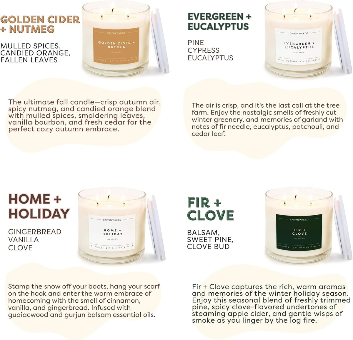 Calyan Wax Co. Holiday Scented Candle Set, Holiday Bundle of 4 Scented Candles, Bulk 3 Wick