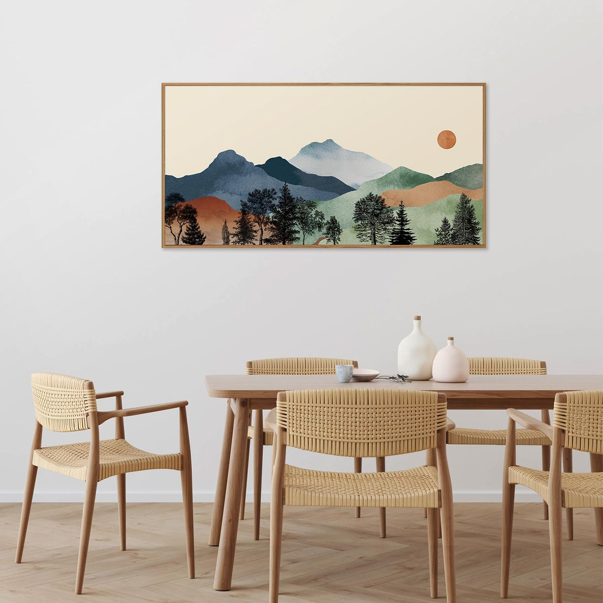 SIGNINART Large Boho Mountains Framed Canvas Wall Art, Watercolor Nature Landscape Art Prints