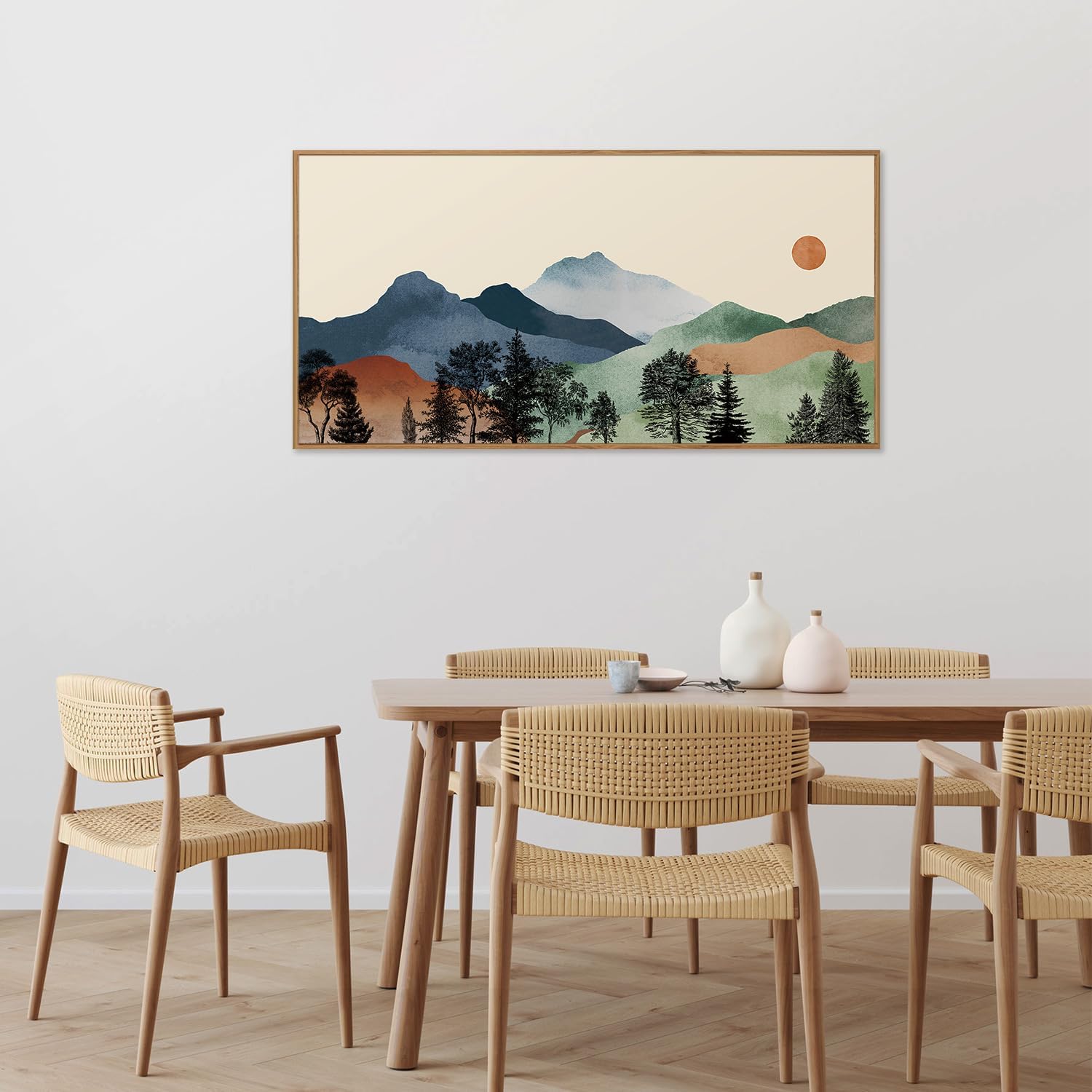 SIGNINART Large Boho Mountains Framed Canvas Wall Art, Watercolor Nature Landscape Art Prints