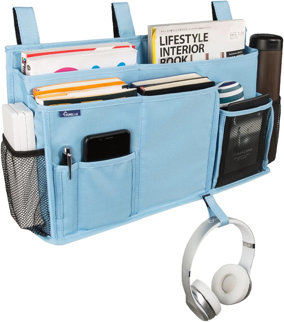 Surblue Bedside Caddy Hanging Bed Organizer Storage Bag Pocket for Bunk and Hospital Beds, College