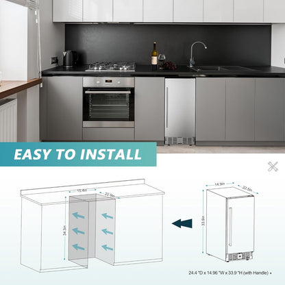 EUHOMY Beverage Refrigerator 15 Inch, Under Counter 127 Can Beverage Fridge with Stainless Steel